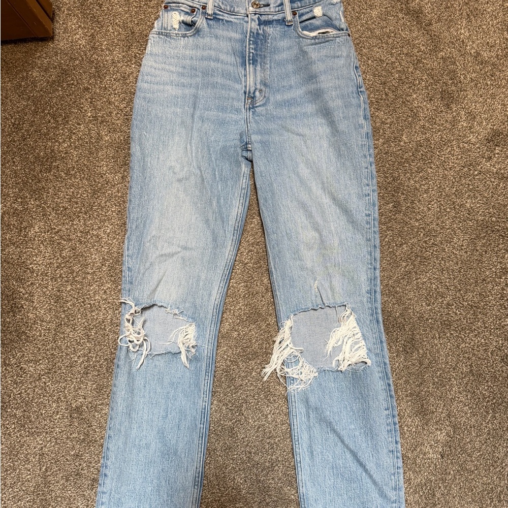 Abercrombie & Fitch Light Wash Distressed Straight Leg Jeans